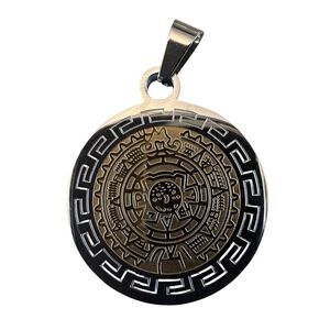 #610 FINI Dream Jewelry‎  Mexican Mayan Calendar Pendant 2-Tone Gold Silver